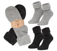 MOUNTREX® Calzini in lana alpaca, per uomo e donna, invernali, caldi, calzini termici, spessi, 2 paia, grigio/antracite - Termico con busta, 35-38