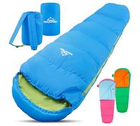 MOUNTREX Sacco a pelo per bambini, portatile come uno zaino, sacco a pelo per bambini (175 x 70 x 45 cm), per esterni, viaggi, campeggio, sacco a pelo a mummia, leggero e compatto, fodera interna in