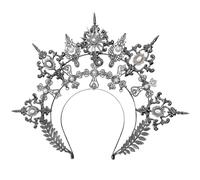 MOUNTTU Copricapo da dea, corona barocca a 3 livelli da dea santa, fascia nera per capelli da donna, accessori per capelli da cosplay, copricapo argentato