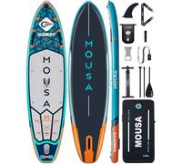 MOUSA Tavola da stand up paddle gonfiabile extra larga per adulti, stabile e lunga SUP per 2 persone/famiglia, tracolla, 5 manici, zaino da 100 l, tavola da paddle completa, 3 pinne rimovibili