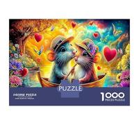 Mouse 1000 Pezzi Mice in Boat with Heart And Flowers Puzzle Giocattoli Puzzle Per Gioco Familiare Decorazione Della Famiglia Per Bambini E Adulti Regali Romantico Regalo Per 70x50cm/1000pcs