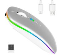 Mouse Bluetooth Dual Mode BT 5.1 + 2.4GHz Wireless Silent Mouse con adattatore USB C Silent Click LED Pulsante Mute ricaricabile 3 DPI regolabili per Macbook Pro/Air/Mac/iPad/Chromebook/Computer
