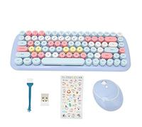 Mouse con Tastiera Wireless, Tastiera Carina retrò Compatta a 84 Tasti con Copritasti Rotondi, Tastiera Ergonomica USB da 1600 DPI 2.4G per Ragazze(Colore Misto Azzurro