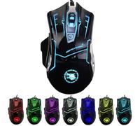 Mouse da gioco con cavo RGB illuminato per computer - durevole USB Led Mouse per laptop w/7 colori retroilluminati, 4 DPI regolabili fino a 3200 per giochi, mouse silenzioso e stabile per PC con filo