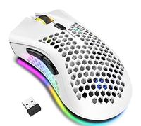 Mouse da gioco senza fili, mouse per computer con guscio a nido d'ape, 7 tasti programmati, 3 DPI regolabili, ricevitore USB, portatile, ergonomico RGB ottico RGB per laptop PC/Mac, nero (bianco)