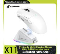 Mouse da gioco trimodale Attack Shark X11 con dock di ricarica magnetico, sensore PixArt PAW3311, 22K DPI, BT/2,4 Ghz/cablato, per PC/MAC
