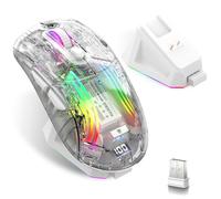 Mouse da gioco wireless con meccanismo RGB trasparente, Tri-Mode 2,4 GHz/Bluetooth/Wired, base di ricarica, display digitale, mouse silenzioso, 7 pulsanti, mouse per computer per giochi ed eSport