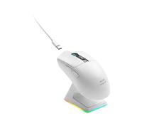 Mars Gaming MMW-ELITE, Mouse Wireless Gaming, Bluetooth 5.4 + 2.4GPRO + Cavo, Sensore Ottico PixArt PAW3311PRO 20000 DPI, Ultralight 69g, 6 Pulsanti, Schermo OLED, Base Ricarica Magnetica RGB, Bianco