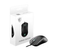 MSI FORGE GM320 - Mouse da gioco con sensore ottico da 12800 DPI, simmetrico, interruttori a scatto da 20 M+, 7 pulsanti, latenza 1 ms, LED RGB, 126 g, cablato