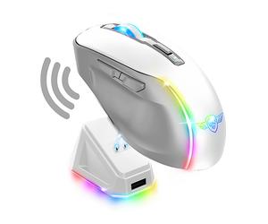 MOUSE GAMING SPIRIT OF GAMER S-EM50WT, Collegamento RF Wireless + Bluetooth + USB Type-A, Scrolling a Rotella, Risoluzione max 8000 dpi, forma ergonomica, Bianco