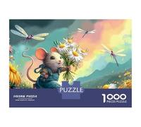 Mouse in Flowers Jigsaw Puzzles for Adult The Impossible Challenge 1000 Pieces Mouse Flower Field Dragonfly Difficult Hard Jigsaw Puzzles for Man And Woman with Letters on Back 38x26cm/1000pcs