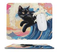 Mouse Mat Cat Black Big Waves Colorful Interesting Durevole Gaming Mouse Pad Lavabile Mousepad per Computer Gaming Laptop 10X12In