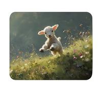 Mouse Pad Adorable Lamb Playfully Jumping On A Sunlit Green Hill 25X30Cm Lavabile Tappetini Mouse Base in Gomma Tappetino per Laptop Computer
