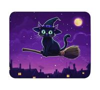 Mouse Pad Black Witch Cat Flies On A Broomstick 25X30Cm Lavabile Tappetino Mouse Piccolo Soffice Mousepad per Lavoro Computer