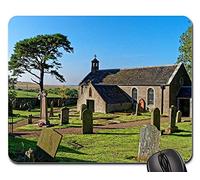 Mouse Pad, Church Churchyard Gravestones Blue Trees Grass Mousepad Personalizzato Tappetino Mouse Gaming Ergonomico Gaming Tappetino Mouse per Gaming Ufficio 25X30Cm