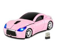 Mouse senza fili 2.4G a forma di auto sportiva, mouse ottico ergonomico portatile, regalo per ragazzi, ragazze, studenti, con ricevitore USB, compatibile con MacOS/Android/Microsoft (rosa)