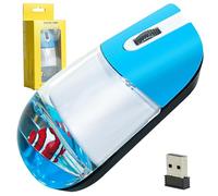 Mouse Senza Fili Carino Trasparente Silenzioso Portatile Ottico Retro Liquide Mouse con Ricevitore USB, Pesce Clown Galleggiante, per PC Laptop Computer MacBook, Regalo per Ragazze e Ragazzi (Blu)