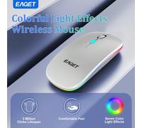 Mouse senza fili con retroilluminazione RGB a 7 colori, silent, con luce LED, portatile, compatibile con computer portatile e tablet, modalità dual, senza adattatore nero,Bianco,grigioColore unicoABS