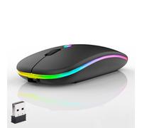 Mouse wireless a LED, sottile, silenzioso, dual-mode 2.4G+BT ricaricabile, 7 colori, mouse ottico portatile da ufficio con ricevitore USB, 3 livelli DPI regolabili per notebook, PC, computer, MacBook
