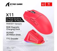 Mouse wireless Attack Shark X11, mouse tri-modale Bluetooth/2.4G/cablato, mouse da gioco con dock di ricarica magnetico PAW3311 RGB