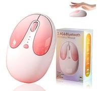 Mouse wireless Bluetooth 5.2 + 2,4 GHz USB carino cartone animato coniglio silenzioso mouse wireless 1600 per bambini ragazze, sinistra e destrorsi, compatibile con PC, computer, Mac, laptop (regalo
