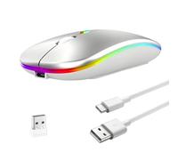 Mouse wireless Bluetooth per Apple Macbook Pro/Air/Mac/iPad Ricaricabile Bluetooth 5.2+USB C+USB A Dual Mode 2.4GHz DPI ottico 800/1200/1600 LED Silenzioso Click per Laptop Chromebook Computer Argento
