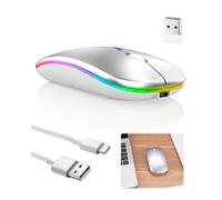 Mouse wireless Bluetooth per MacBook Laptop Rechargeale Mouse per computer 2.4G Hz Bluetooth 5.2+USB USB C Dual Receiver Mice-1600DPI LED Silenzioso Click Office Mouse per Windows Mac iPad Argento