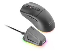Mars Gaming MM-T3, Mouse Wireless Ultralight, Bluetooth 5.0 + 2.4 GHz + Cavo, Sensore Ottico PIXART PAW3104PRO 14400 DPI, Base di Ricarica Magnetica RGB, Switch Huano, Software di Controllo, Nero