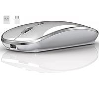 Mouse wireless per laptop, mouse senza fili da 2,4 GHz con doppio ricevitore USB/USB-C per computer, mouse portatile ricaricabile compatibile con Apple MacBook Air/Pro, iPad, tablet, PC (argento)