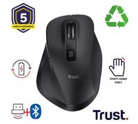 Trust Fyda Mouse Wireless Ricaricabile Bluetooth + 2.4GHz, Poggiapollice Ergonomico, 50% Plastica Riciclata, 800-2400 DPI, Mouse Bluetooth Multi-Dispositivo per Laptop PC iOS Android Mac Ufficio