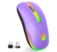 Mouse wireless USB 2,4 GHz, mouse Bluetooth 1600 DPI ottico tracking, mouse wireless ricaricabile con 7 colori LED per PC, laptop, Mac, iOS, Android, iPad, Windows, oro viola