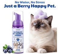Mousse shampoo senza acqua 5 in 1 per cani e gatti | Profumo di mirtillo | Mousse schiumogena senza risciacquo raccomandata dai veterinari per una pulizia profonda e per districare il pelo, freschezza