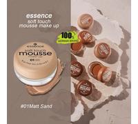 Mousse trucco al tocco morbido 01, delicata e non irritante, texture in mousse, tocco setoso, sensazione vellutata, finitura opaca, copertura naturale, leggera e aderente alla pelle, formula naturale,