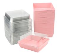MOUYAT 100 scatole singole per torte, piccole scatole per cupcake con coperchio trasparente, scatole da asporto, contenitori di carta per dessert, per torte, panini, ciambelle, hamburger