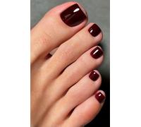 MouyouGlow 24 Pezzi Falso Unghie Finte Piedi Corte,Squared Scuro Rosso Bordeaux Dark Wine Red Monocolore Fake Feet Toe Nails Full Cover Foot Press on Nails con Colla