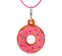 Mouzor AirTag - Custodia per Airtag, graziosa collana con ciambella con tappo regolabile, per bambini e bambini, in morbido silicone antiurto, con cordino elastico da 73,7 cm (rosa)