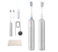 Mova Fresh Pro 3DClean Spazzolino elettrico con App, Ricaricabile per adulti, 2 testine e custodia da viaggio, testina di ricambio 3in1 con supporto, 30 giorni di durata della batteria, Argento