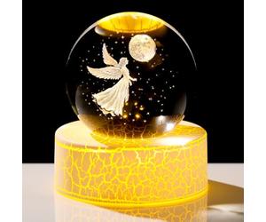 Movdyka Angelo custode in cristallo 3D da 6 cm, figurina a palla da regalo per donne e figlie, sfera di cherubino da collezione con base di luce calda, per amici e familiari, regalo di compleanno