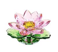 Movdyka Fermacarte decorativo con fiore di loto con foglie in cristallo, per la casa, arte del vetro, ornamenti floreali, regali per donne, centrotavola per feste (rosa)