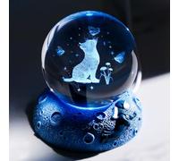 Movdyka Gatto e farfalla in cristallo 3D da 6 cm, palla regalo per donne, sfera artistica animale in vetro per stanza con base luminosa spaziale, ricordi per gli amanti dei gattini, ornamento per la