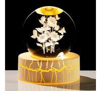 Movdyka Girasoli 3D con farfalle 6 cm sfera di cristallo fiori statuetta regalo di compleanno per mamma sorella ornamenti floreali in vetro sfera con luce calda regali per sua moglie