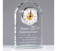 Movdyka Orologio da scrivania in cristallo, regalo in argento, per coppie sposate, 25° anniversario, ornamento per soggiorno, ricordo 25 anni di matrimonio, regalo per lei lui, orologio da tavolo