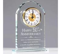 Movdyka Orologio da scrivania in cristallo, regalo per anniversario d'oro per coppie sposate, 50° matrimonio, ornamenti per soggiorno, ricordo 50 anni di matrimonio, regalo per la sua casa, orologio