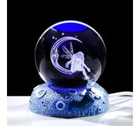 Movdyka Pallina di cristallo 3D a forma di luna fatata, regalo per donne, 6 cm. Sfera decorativa ornamenti per stanza con luci spaziali base ricordi per il suo amante Campanellino decorazione per la