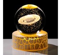 Movdyka Saturno 3D in cristallo 6 cm, palla regalo per gli uomini in vetro spazio pianeta arte sfera per stanza con luce calda base astronomia regali per gli amanti dell'universo per compleanno festa