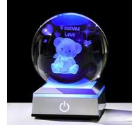 Movdyka Sfera di cristallo da 8 cm incisa in 3D con orso e amore eterno, con base a luce LED, idea regalo per donne, ornamenti decorativi per la stanza per sua moglie fermacarte in vetro