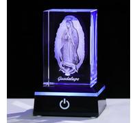 Movdyka Statue 3D Virgen De Guadalupe Decorazioni Regali religiosi per le donne Cristallo inciso al laser Nostra Signora di Guadalupe La Beata Vergine Maria Statue in vetro con base LED colorata