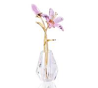 Movdyka, Statuetta a fiore di giglio in cristallo con steli, da collezione, fatta a mano, per decorazione, regalo per festa della mamma, centrotavola, addio al nubilato, rosa