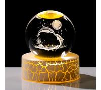 Movdyka Statuetta a forma di delfini 3D in cristallo, da 6 cm, regalo per donne, sfera artistica in vetro per camera con base di luce calda, ricordi per gli amanti dei delfini per compleanno e