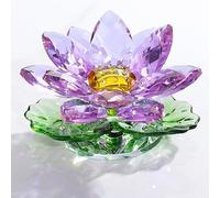 Movdyka Statuetta decorativa a forma di fiore di loto in cristallo viola scintillante, decorazione decorativa in vetro, decorazione artistica Feng Shui per la casa, centrotavola da collezione